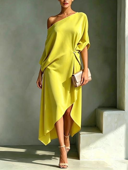 Elonia - Vestido Midi Asimétrico de un Solo Hombro