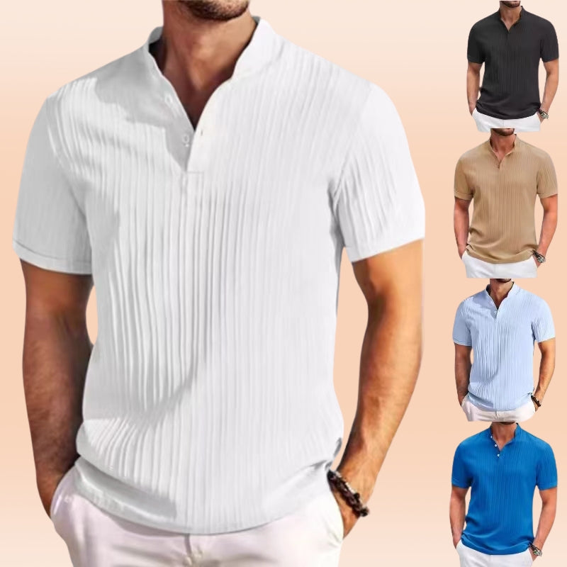 Estevez | Camisa De Manga Corta Con Cuello Alto Y Tejido Acanalado