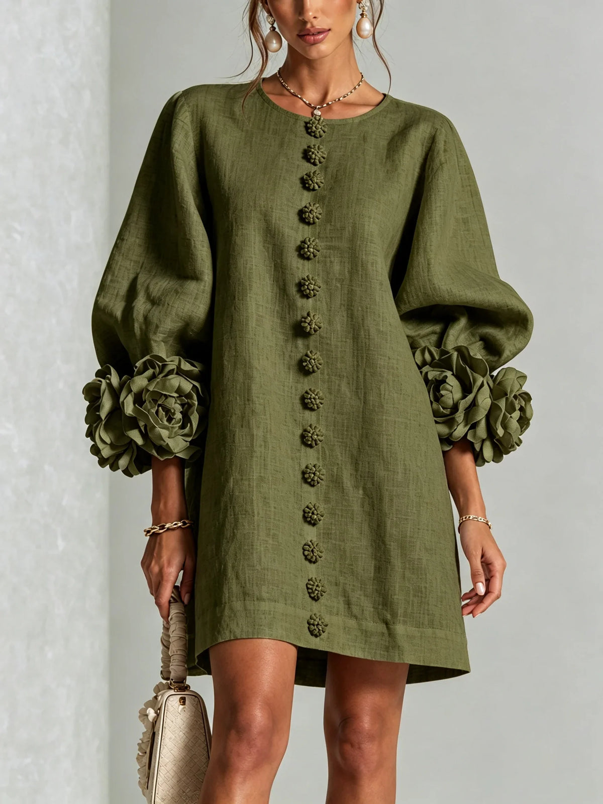 Nursel | Vestido Mini A-Line con Puños Florales