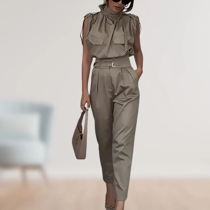 Reinhild | Conjunto Blusa Sin Mangas Pantalón Cintura Alta