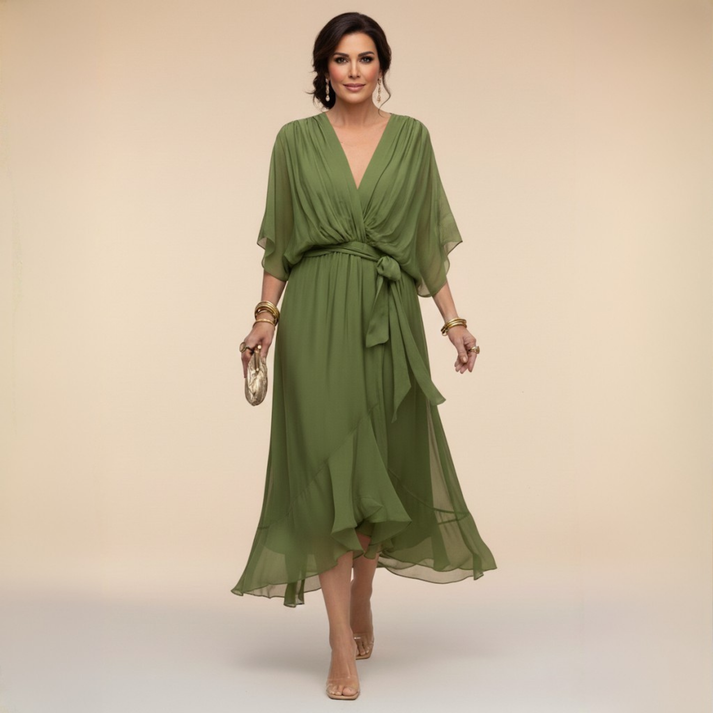 Harshani | Vestido Midi Cruzado Cuello V