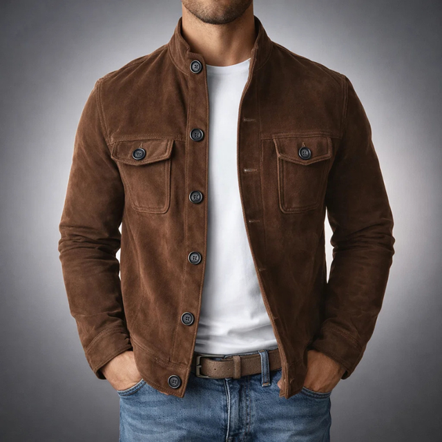 Pranas | Chaqueta de Botones con Efecto ante en color Oliva