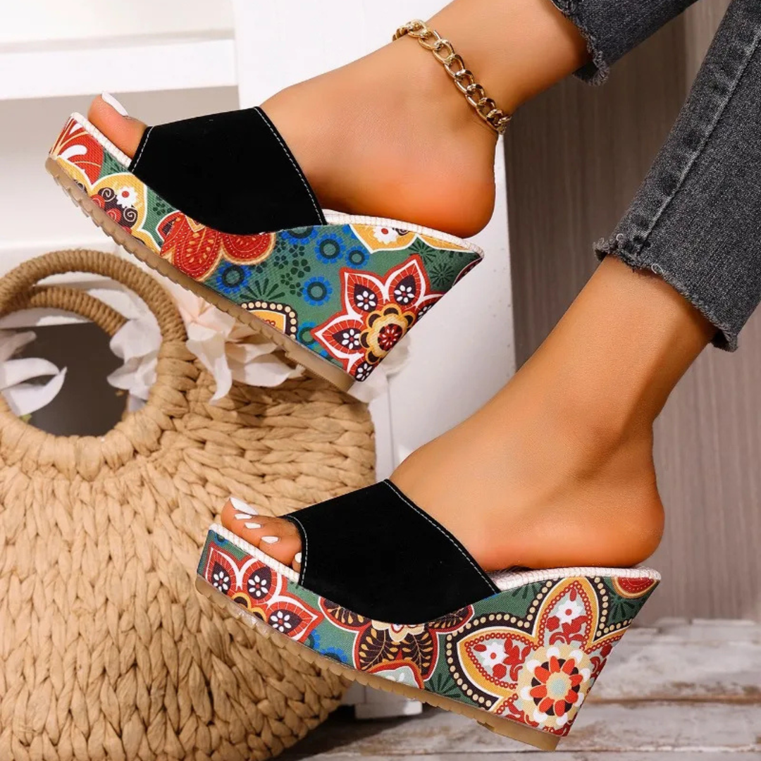 Laerke - Sandalias de Cuña Con Estampado Floral