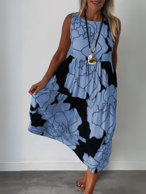 Hertha | Vestido Largo Estampado sin Mangas de Corte Amplio