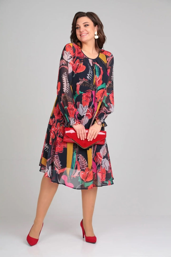 Vinoshika | Vestido Floral Midi de Manga Larga