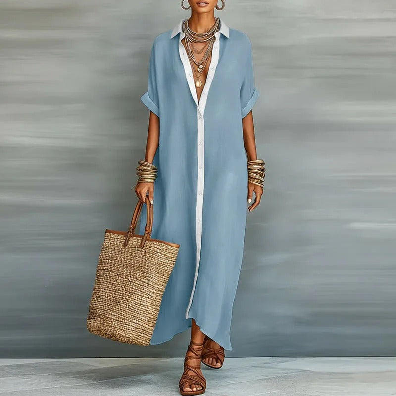 Nerena | Vestido Camisero midi Oversize con Botones en la Parte Delantera