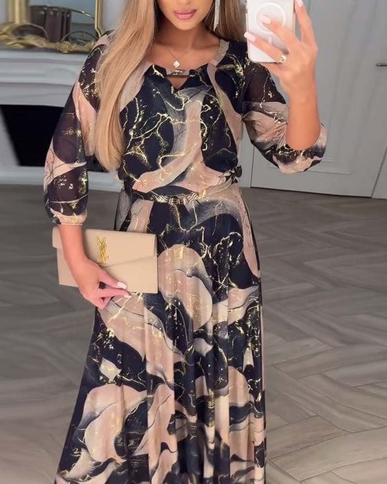 Eithne | Vestido Elegante Estampado Mármol Acampanado
