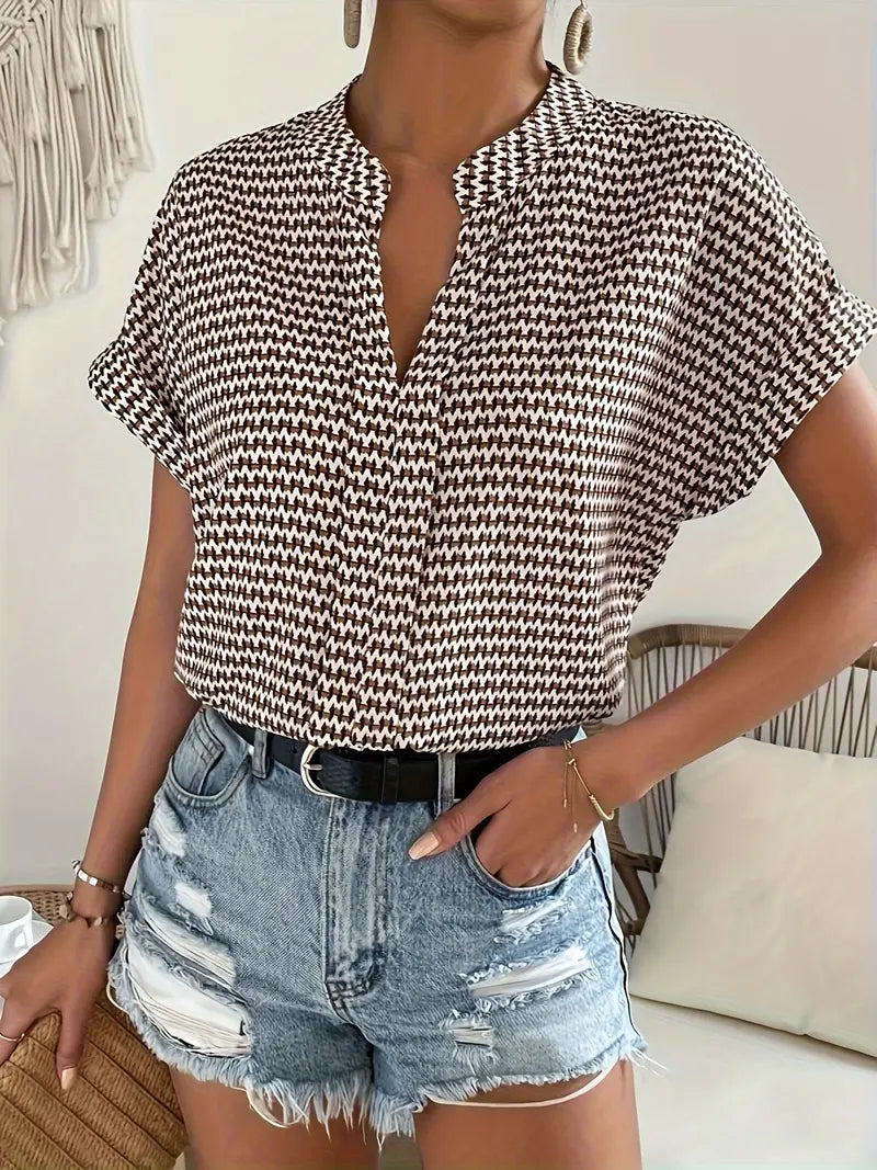 Leonore | Blusa Estampada Houndstooth de Manga Corta