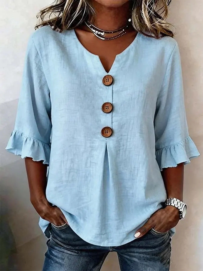 Daphette | Blusa con Botones y Mangas Voladas