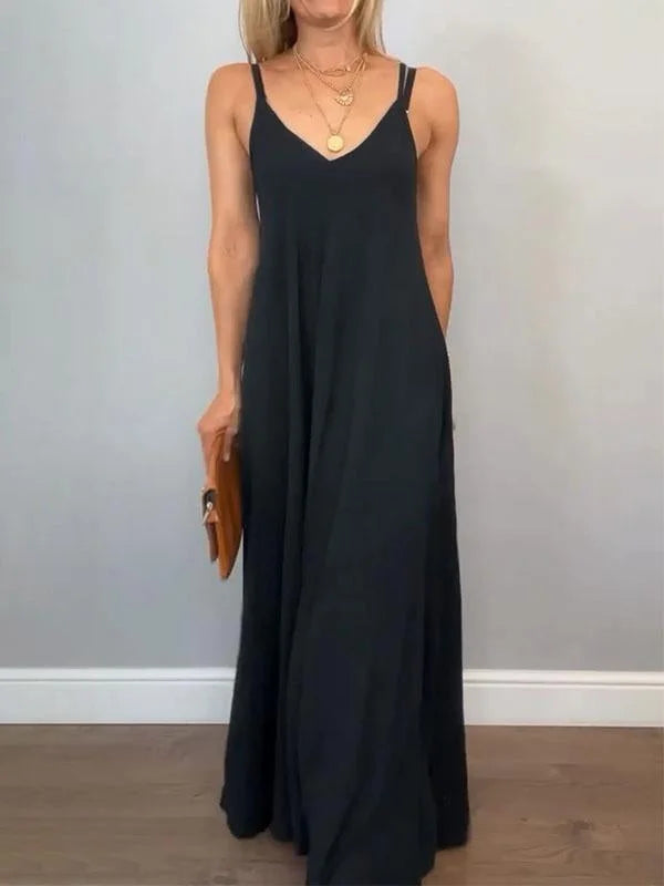 Jolanta | Vestido Largo Liso con Escote en V