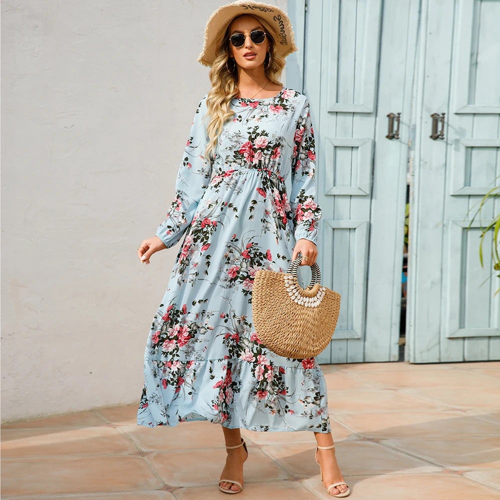 Trisha | Vestido Maxi Floral de Manga Larga