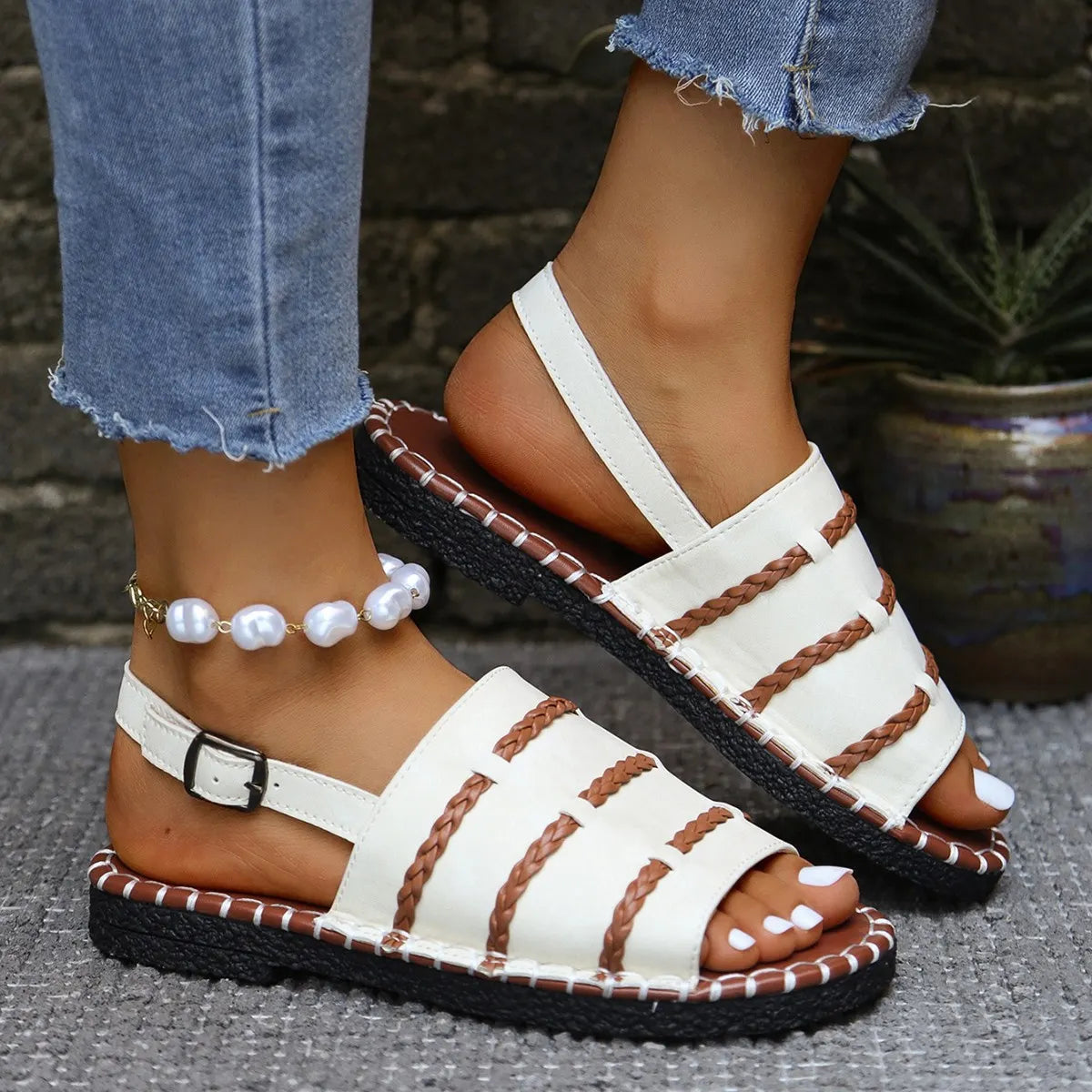 Samela | Sandalias Planas Con Tiras Trenzadas Y Talón Abierto