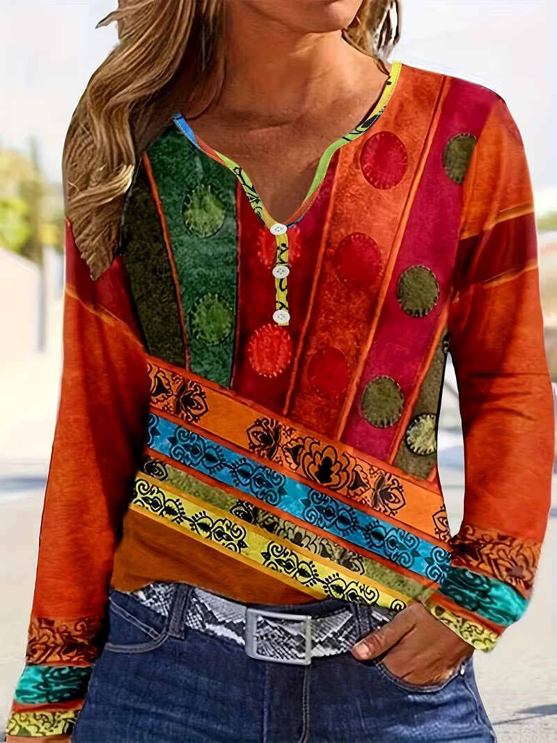 Solora | Blusa de Manga Larga con Estampado Étnico