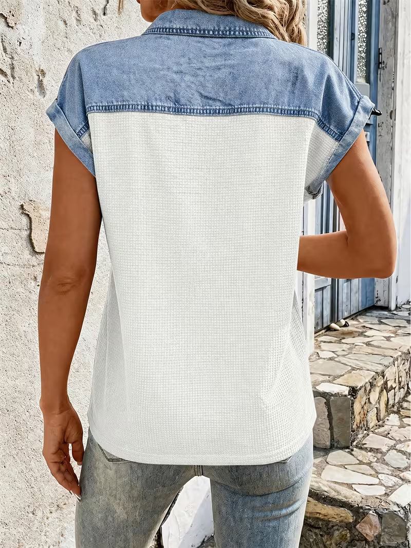 Haily | Blusa Henley Con Cuello y Bloques de Color