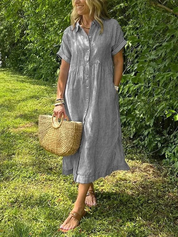 Samara | Vestido Camisero Rayado Con Botones