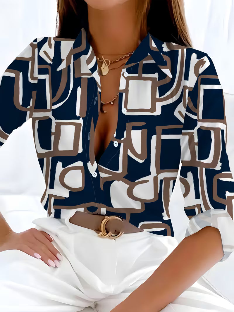 Vespia | Camisa de Botones con Estampado Geométrico