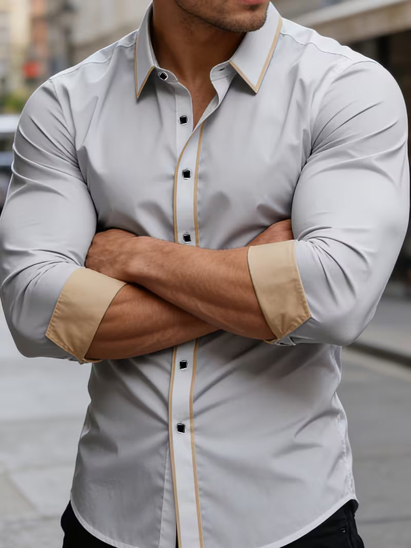 Daven | Camisa de Manga Larga con Ribete en Contraste