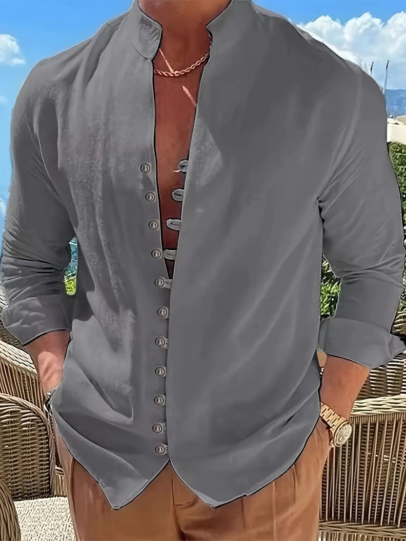Shayne | Camisa De Hombre Con Cuello Alto Y Botones en La Parte Delantera