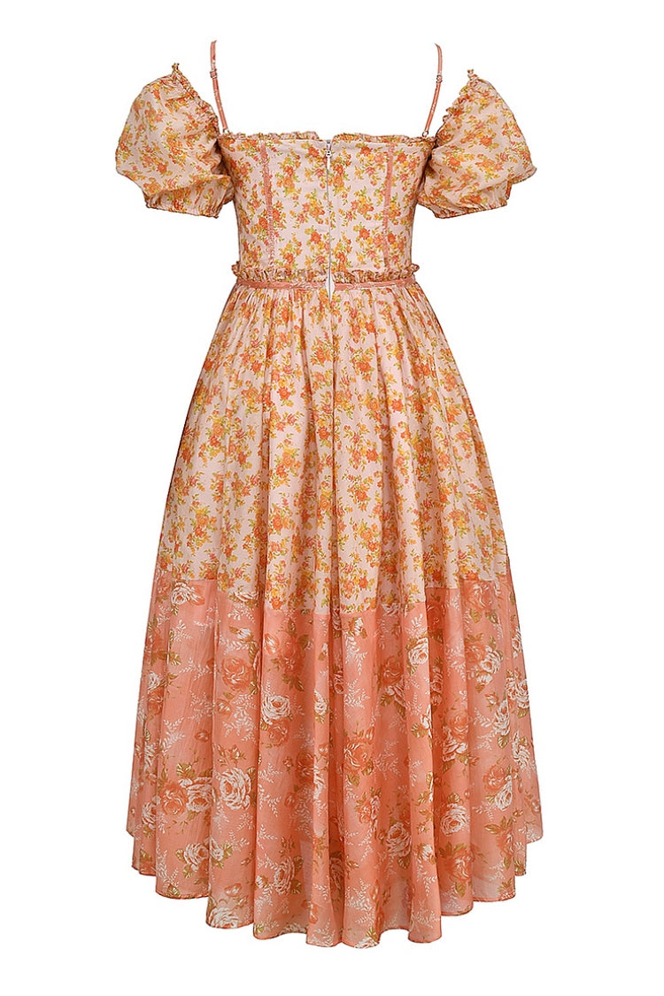 Mellie | Vestido MIDI Floral Con Mangas Abullonadas