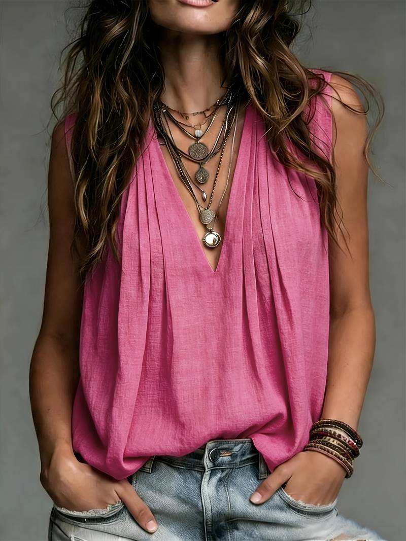 Reem | Blusa Plisada Sin Mangas De Corte Holgado
