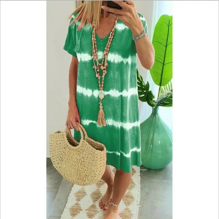 Herma | Vestido De Mujer Con Cuello en V Y Estampado Tie-dye De Manga Corta