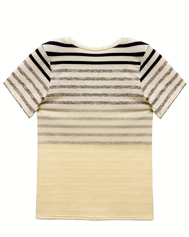 Kellie | Camiseta de Manga Corta Con Cuello Redondo a Rayas