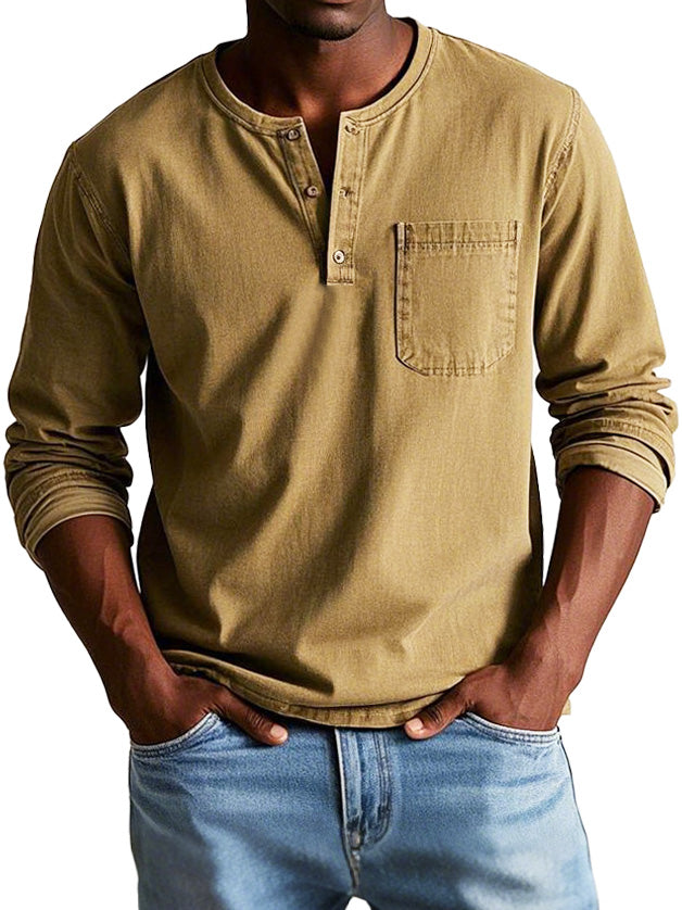 Gerry - Camisa Henley de manga Larga con Bolsillo en el Pecho