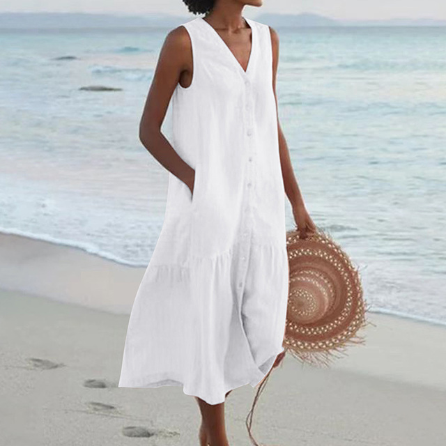 Maira | Vestido Midi Sin Mangas Cuello V