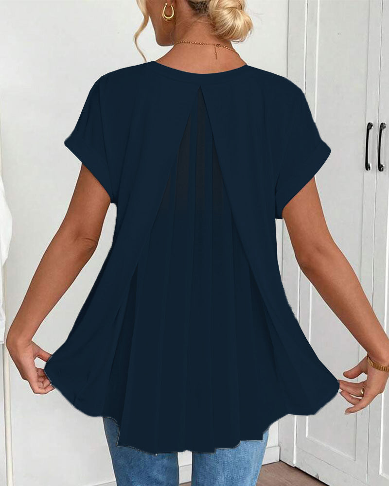 Liyanna - Blusa de Manga Corta Con Pliegues en la Espalda