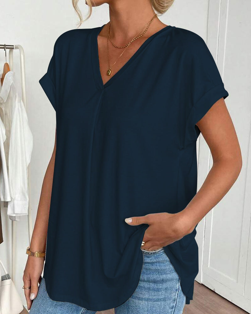 Liyanna - Blusa de Manga Corta Con Pliegues en la Espalda