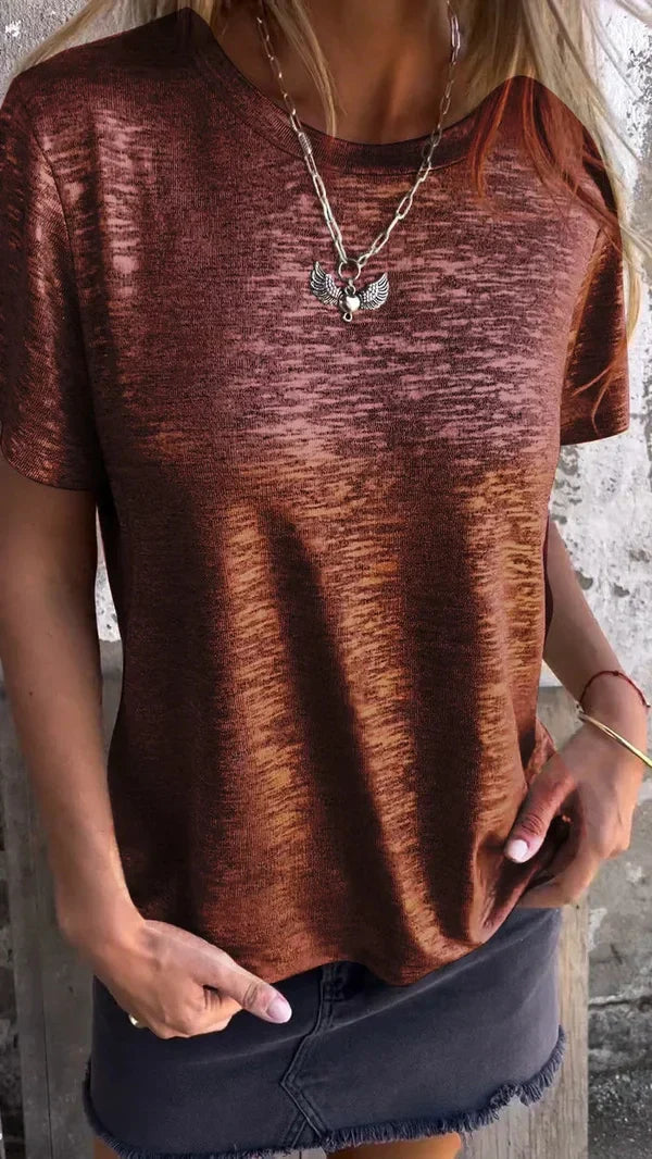 Aiyana | Camiseta De Manga Corta Con Cuello Redondo Y Efecto Burnout