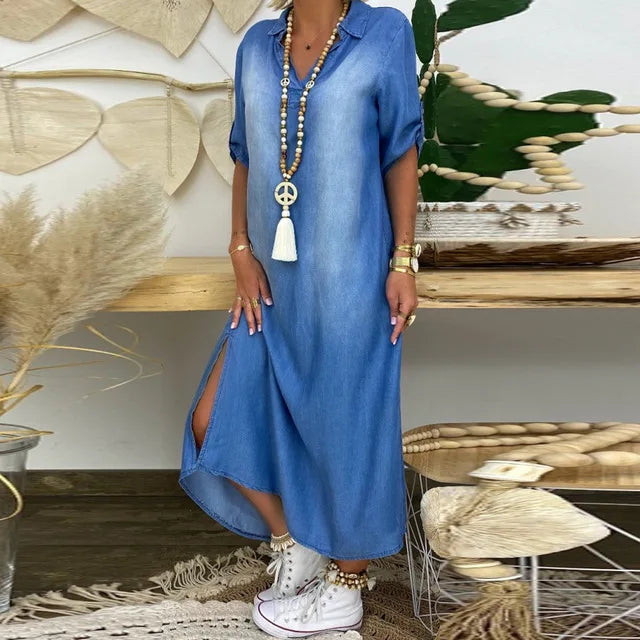 Korinna | Vestido Denim Holgado Abertura Lateral Mujer