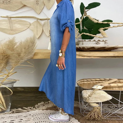 Korinna | Vestido Denim Holgado Abertura Lateral Mujer