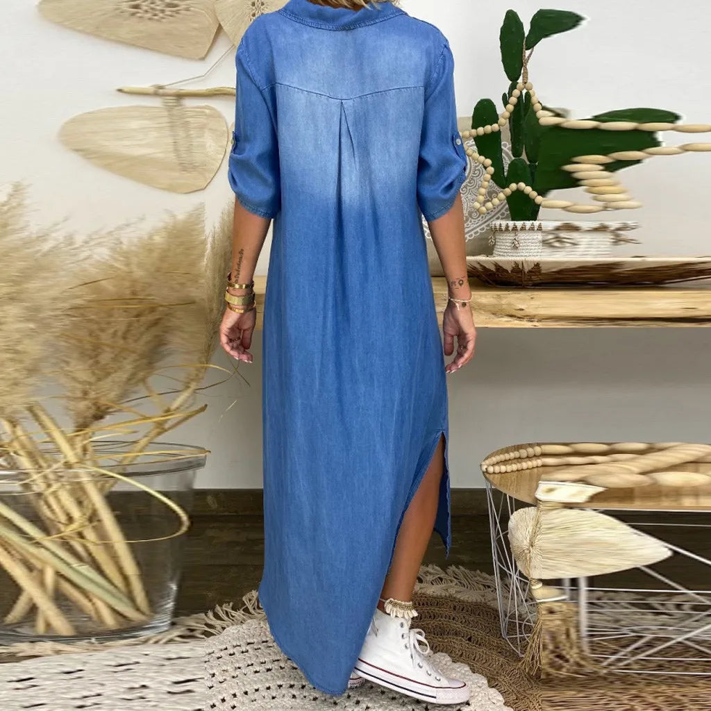 Korinna | Vestido Denim Holgado Abertura Lateral Mujer