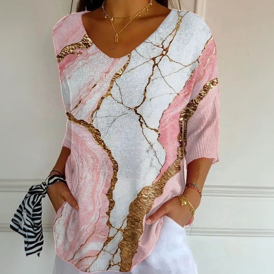 Leela | Camiseta Con Estampado Marmolado Degradado y Cuello en V