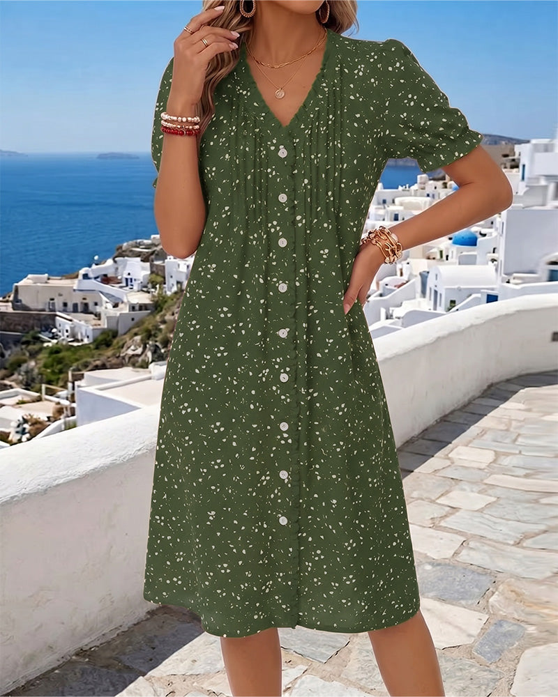 Dayma | Vestido Midi Estampado Escote Pico Botones