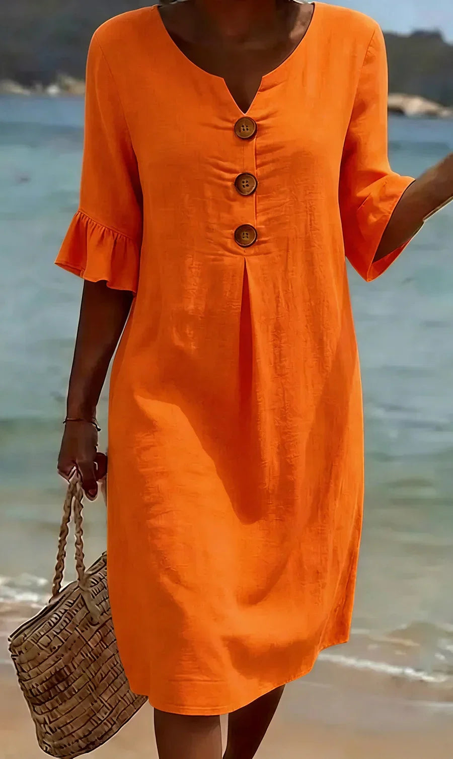 Mlaina - Vestido Midi Con Botones en la Parte Delantera y Mangas Con Volantes