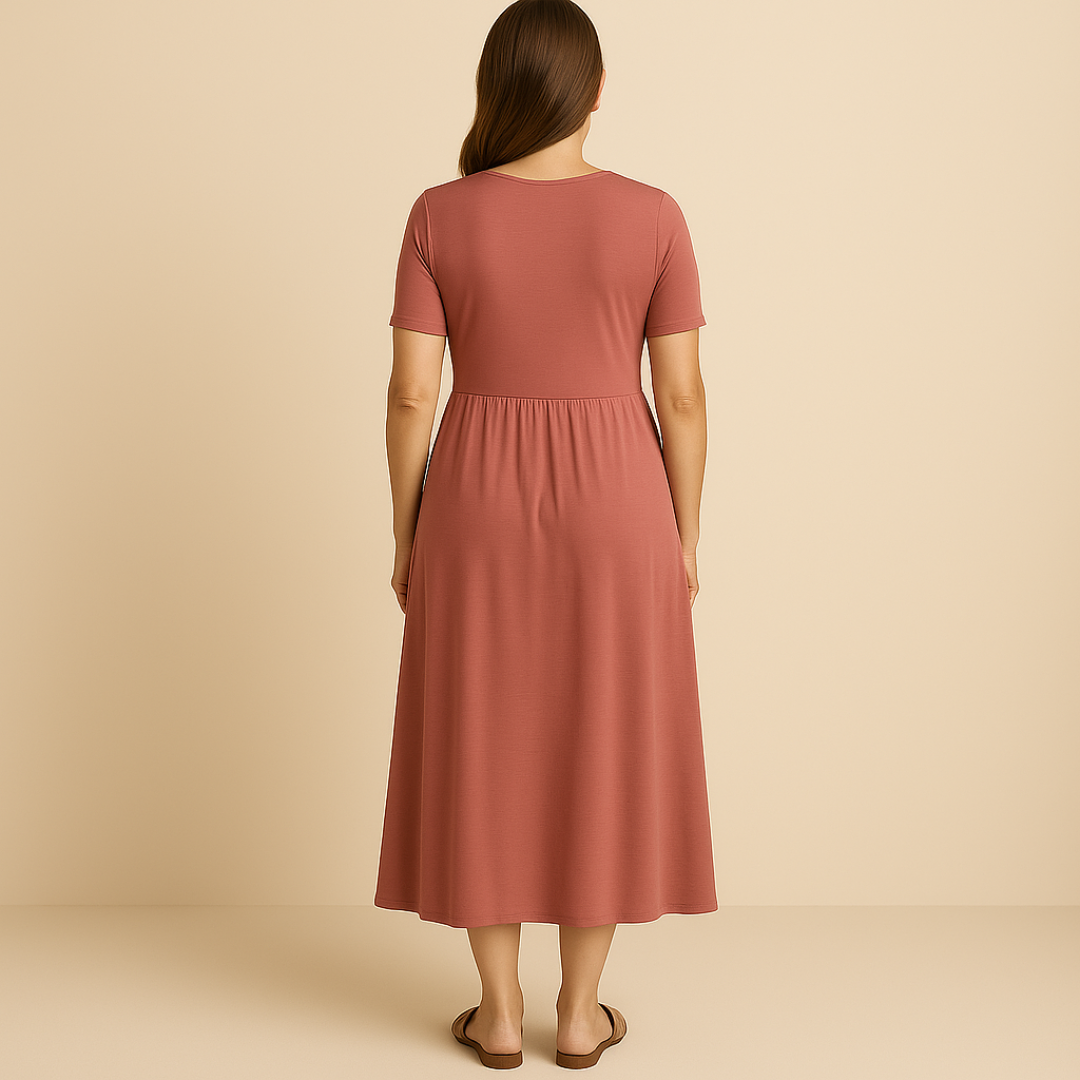 Bridgett | Vestido Midi Con Manga Corta y Corte Cruzado en la Parte Delantera