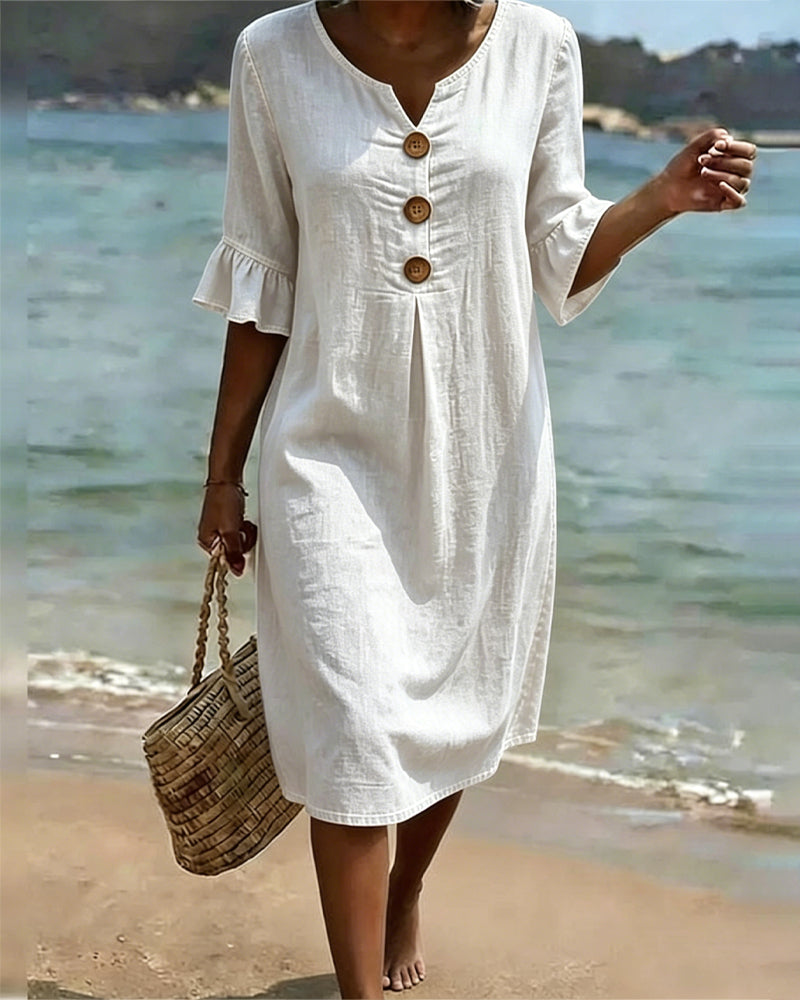 Fammke - Vestido Midi Con Botones y Manga Volante
