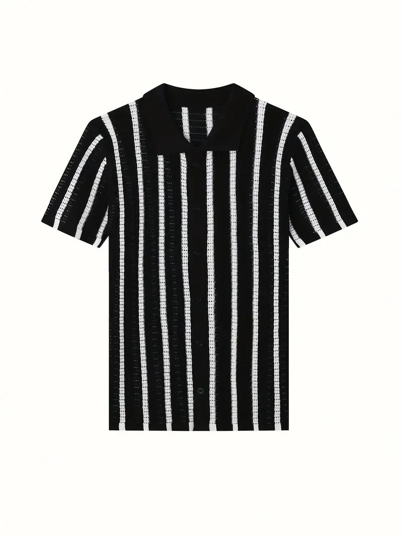 Cordell | Cárdigan De Punto De Manga Corta a Rayas Con Cuello Polo