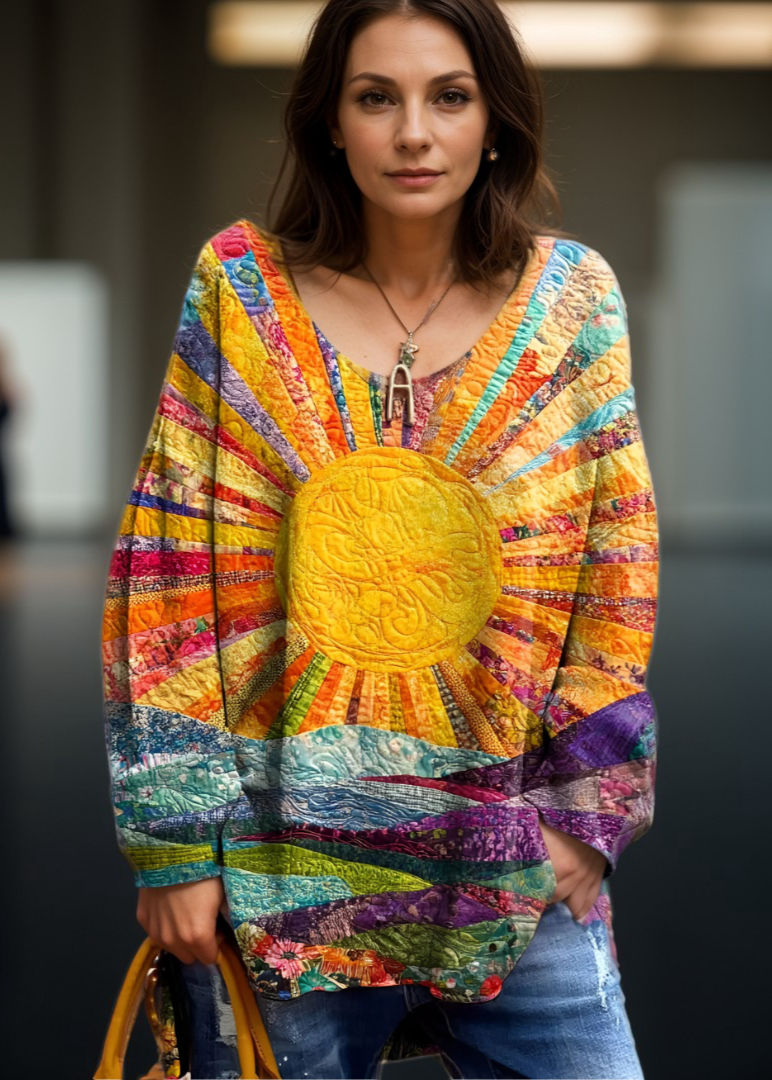 Elisa | Blusa De Manga Larga Con Cuello en V Y Estampado Multicolor