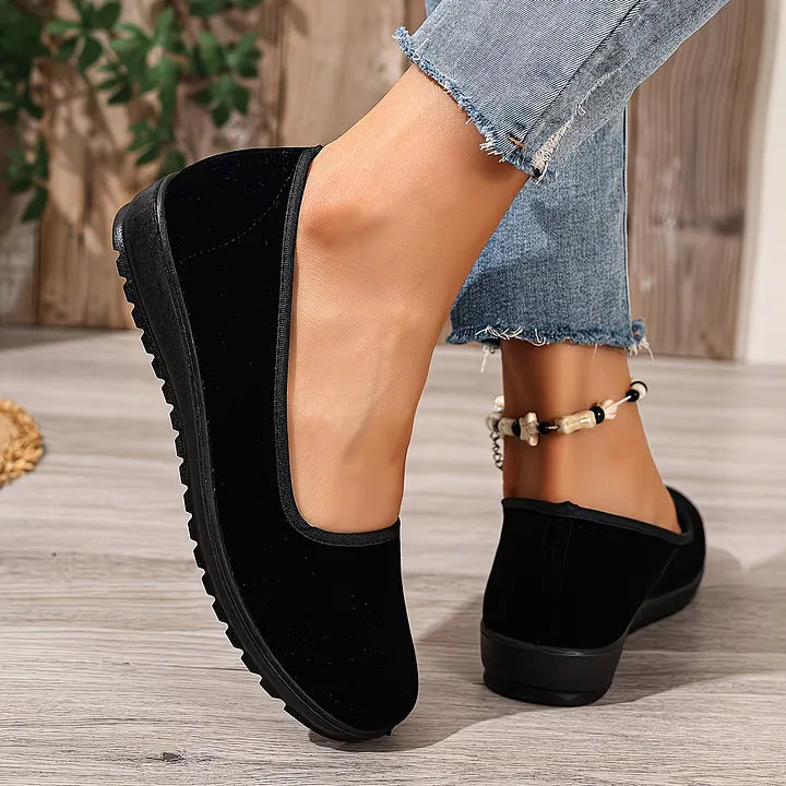 Sumaiya | Zapatos Planos Sin Cordones Negros De Punta Redondeada