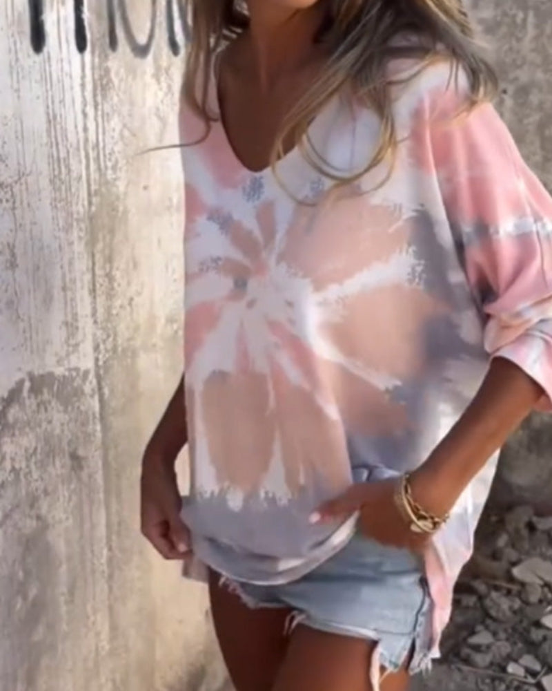 Kriselle | Camiseta de Manga Larga con Estampado Tie-dye