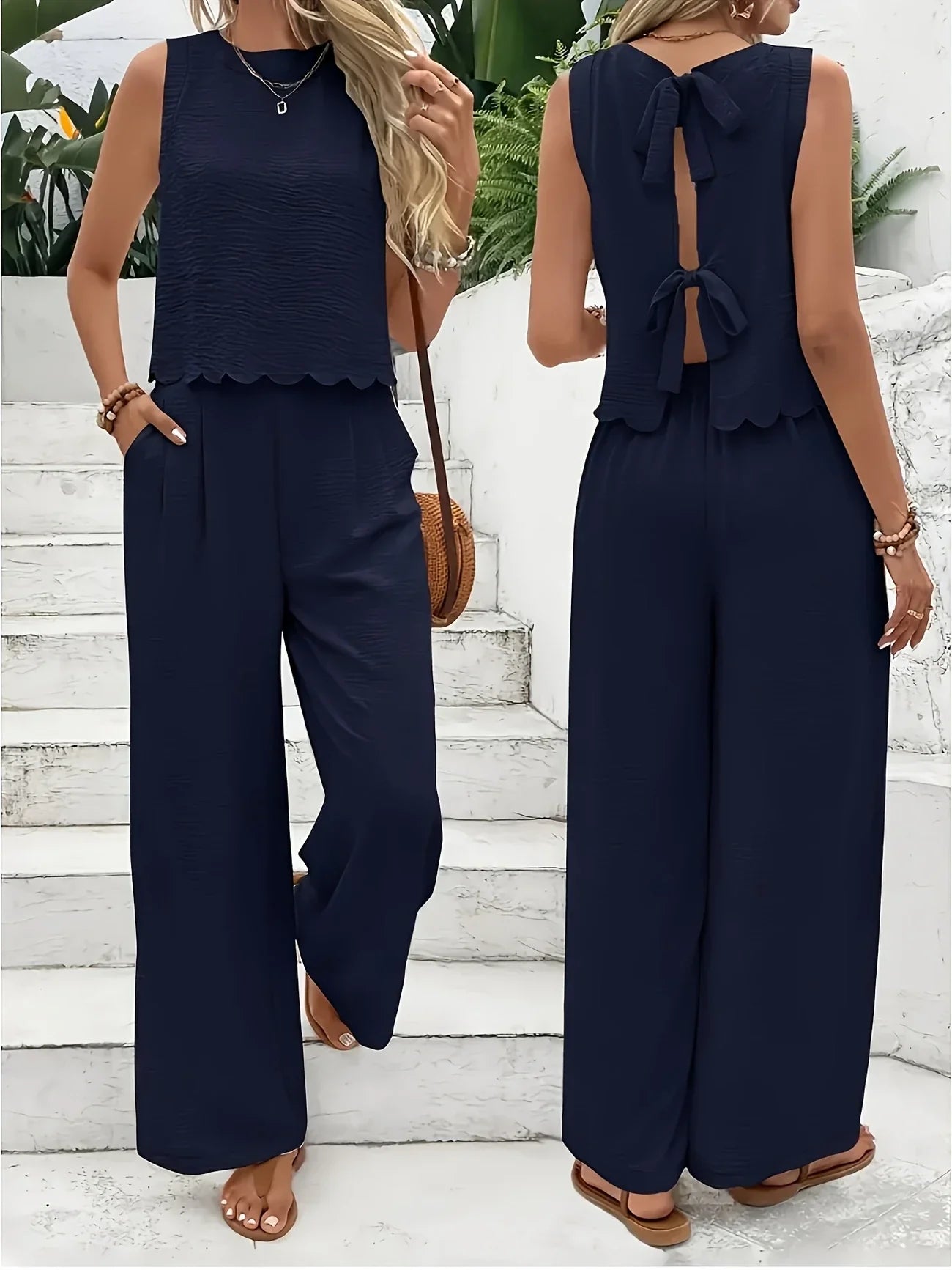 Raya | Conjunto Sin Mangas Con Pantalón Amplio