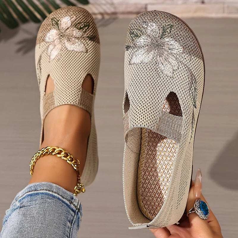 Martine | Zapatos Planos Sin Cordones de Malla Con Estampado Floral