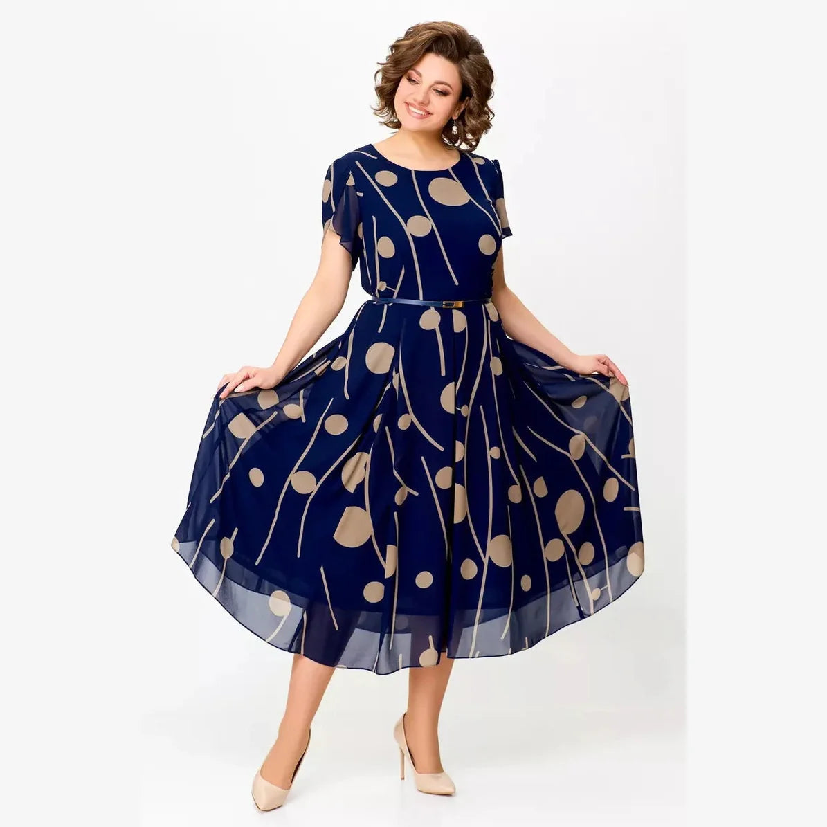Nazeli | Vestido Midi De Gasa Con Estampado Geométrico