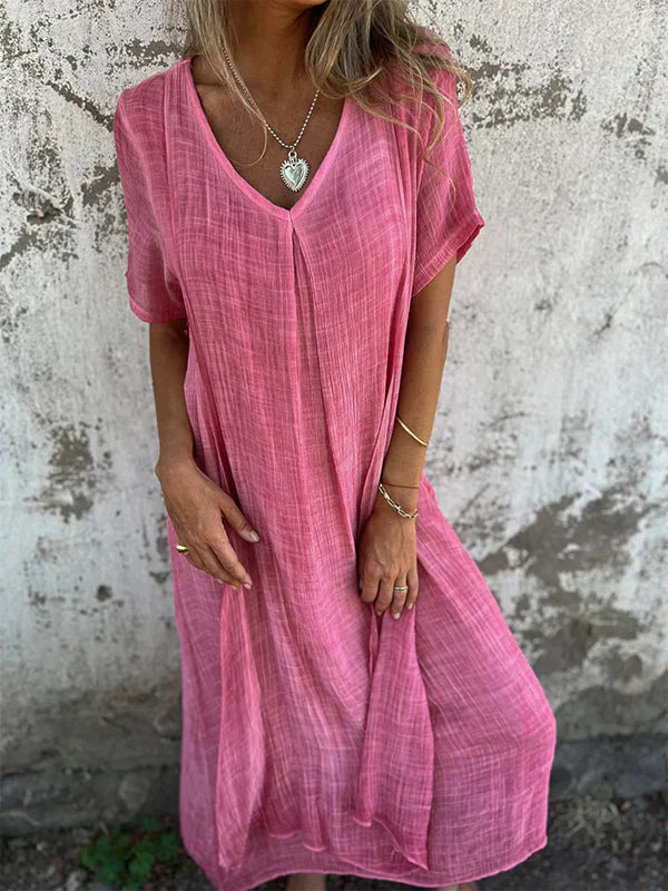 Lamis | Vestido Largo Con Cuello en V Y Manga Corta