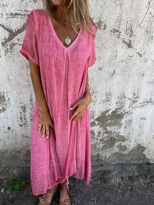 Lamis | Vestido Largo Con Cuello en V Y Manga Corta