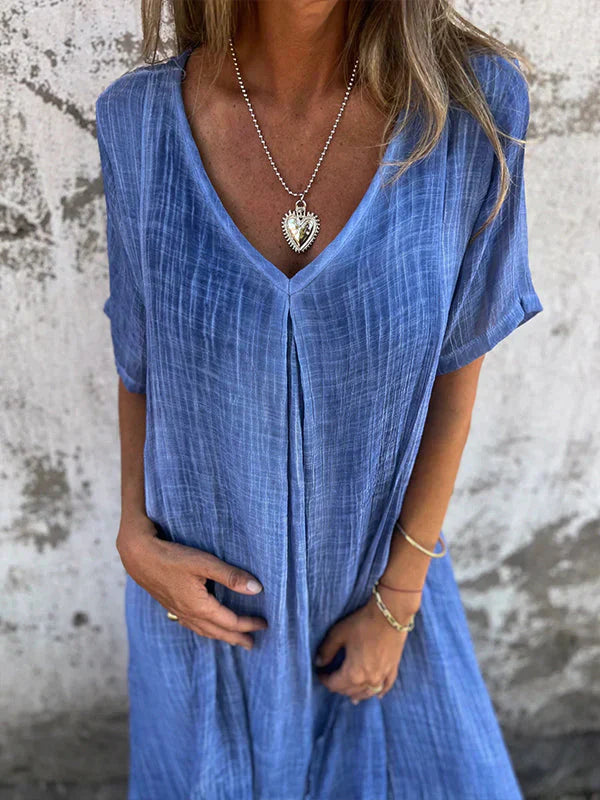 Lamis | Vestido Largo Con Cuello en V Y Manga Corta