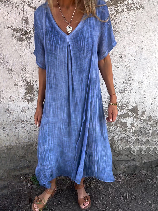 Lamis | Vestido Largo Con Cuello en V Y Manga Corta